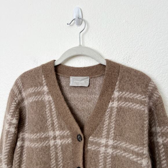 Everlane Size XS Beige Plaid V-Neck Alpaca Wool Blend Cropped Cardigan Sweater - Picture 5 of 12